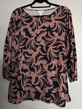 Liz Claiborne Floral Long Sleeve Top Navy Pink Size XL